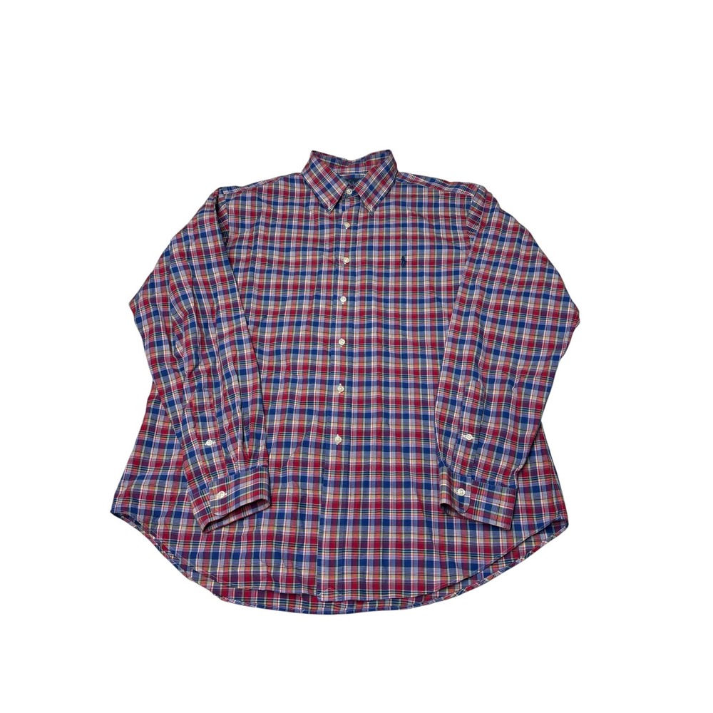 Ralph Lauren Mens XL Classic Fit Plaid‎ Button Down Shirt Red Blue Cotton Pony